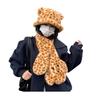 2Pcs/Set Winter Hat Scarf Set Tiger Leopard Print Dome Style Fisherman Hat with Lace-Up Design Windproof Warmth Hat Scarf Set