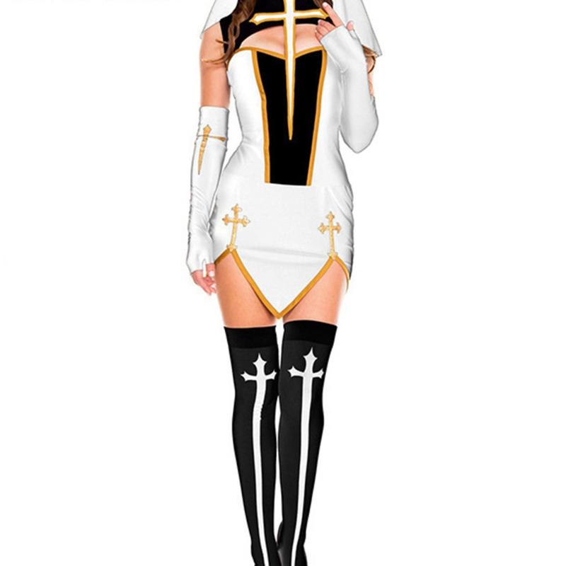 Sexy Nun Costume Adult Women Cosplay Dress Hat for Cross Stockings Gloves for Halloween Sister Cosplay Party Costumes Pr