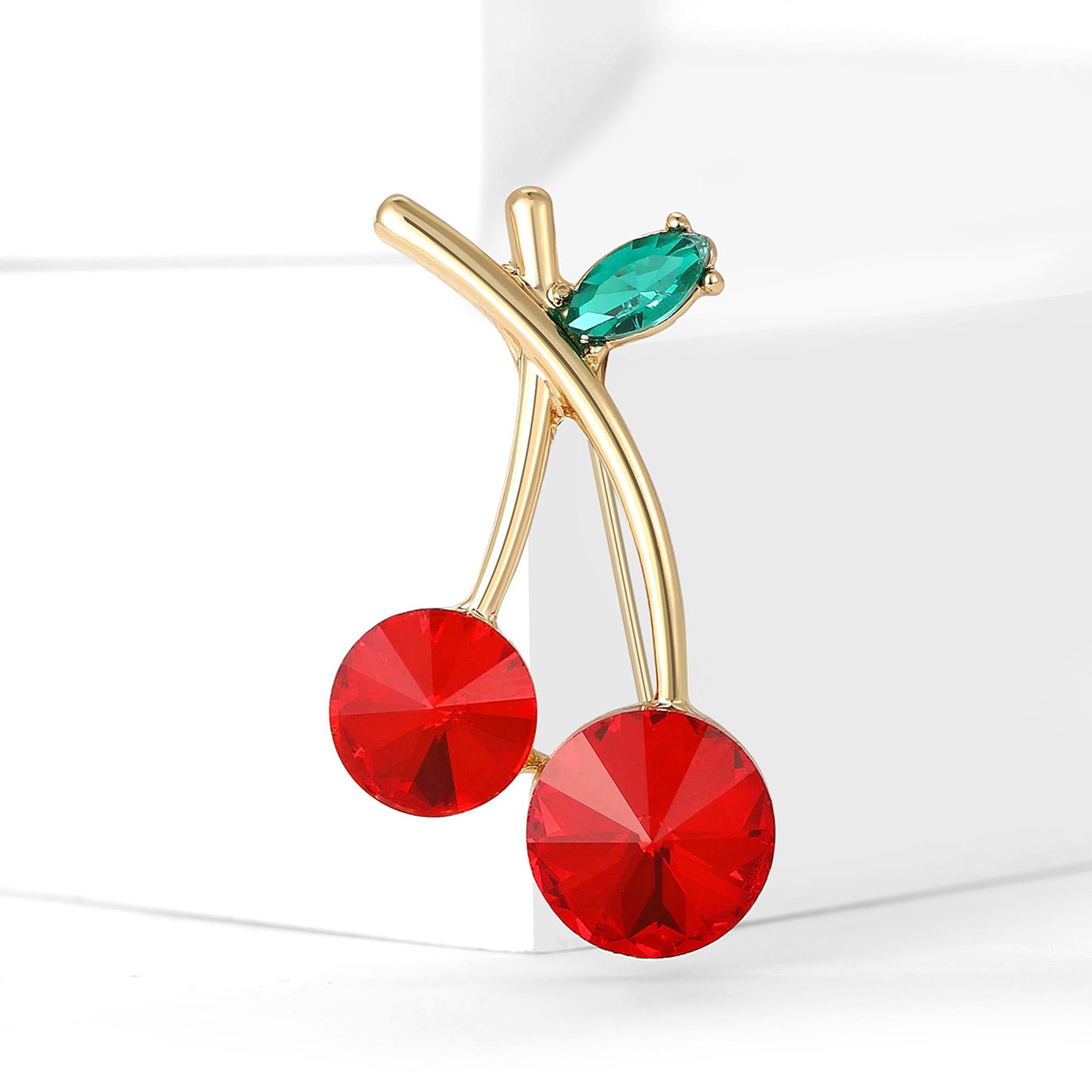 

Simple Rhinestone Cherry Brooches for Women Unisex Plant Fruit Pins Friend Event Party New Gifts Jewelry Decoration Accessories