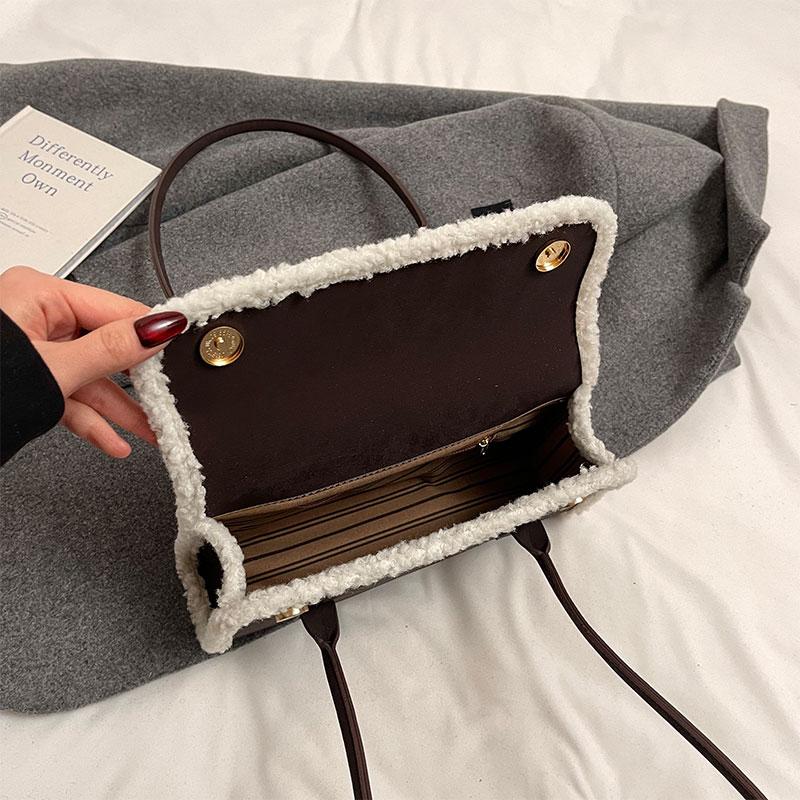 Lammwolle gespleißt Wildleder lange Handtasche Achsel kleine quadratische Tasche Retro PU Pendler Arbeit Umhängetasche