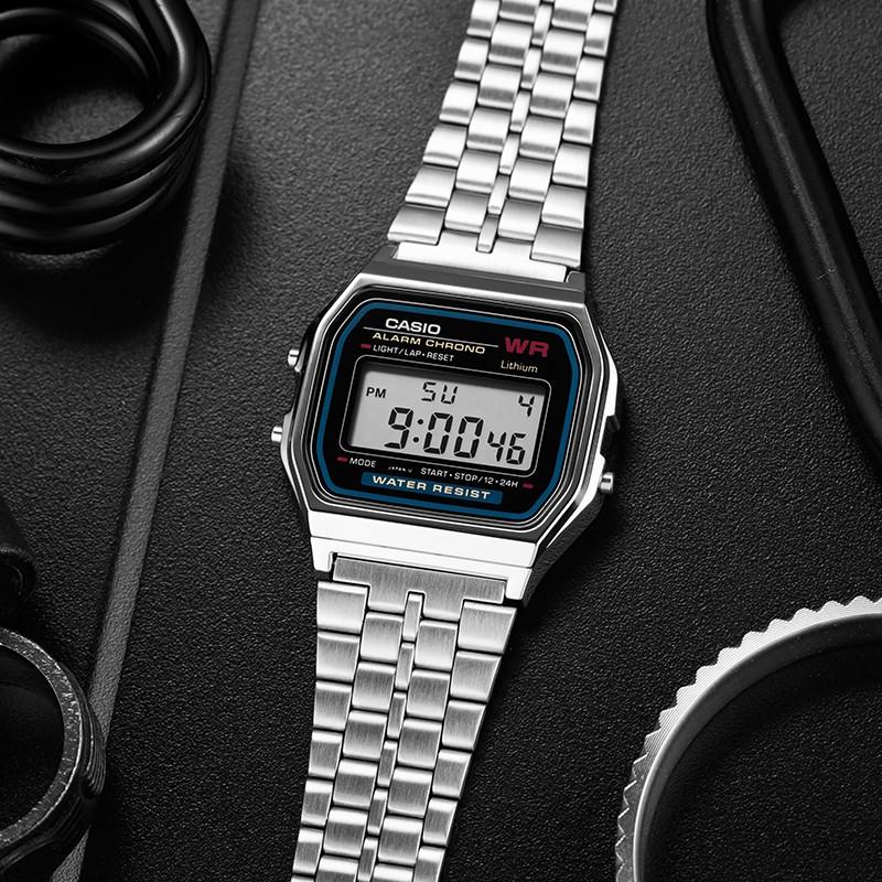 Casio Watch Series - Square Fashion Classic Retro Small Square Watch LCD Display Waterproof Quartz Movement Stainless Steel Strap A168WG-9W&A159WA-N1