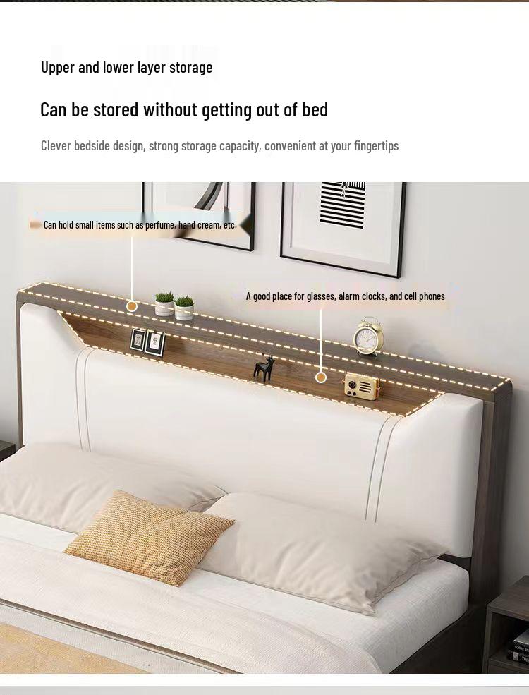 Modern Minimalist Solid Wood Panel Bed - Double (1.8m) or Single (1.2m) for Master Bedroom or Rental Room