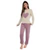 Women’s Heart Embroidered Pajama Set Brushed Long Sleeve Top and Long Pants Loungewear Suitable for Outdoor Wear