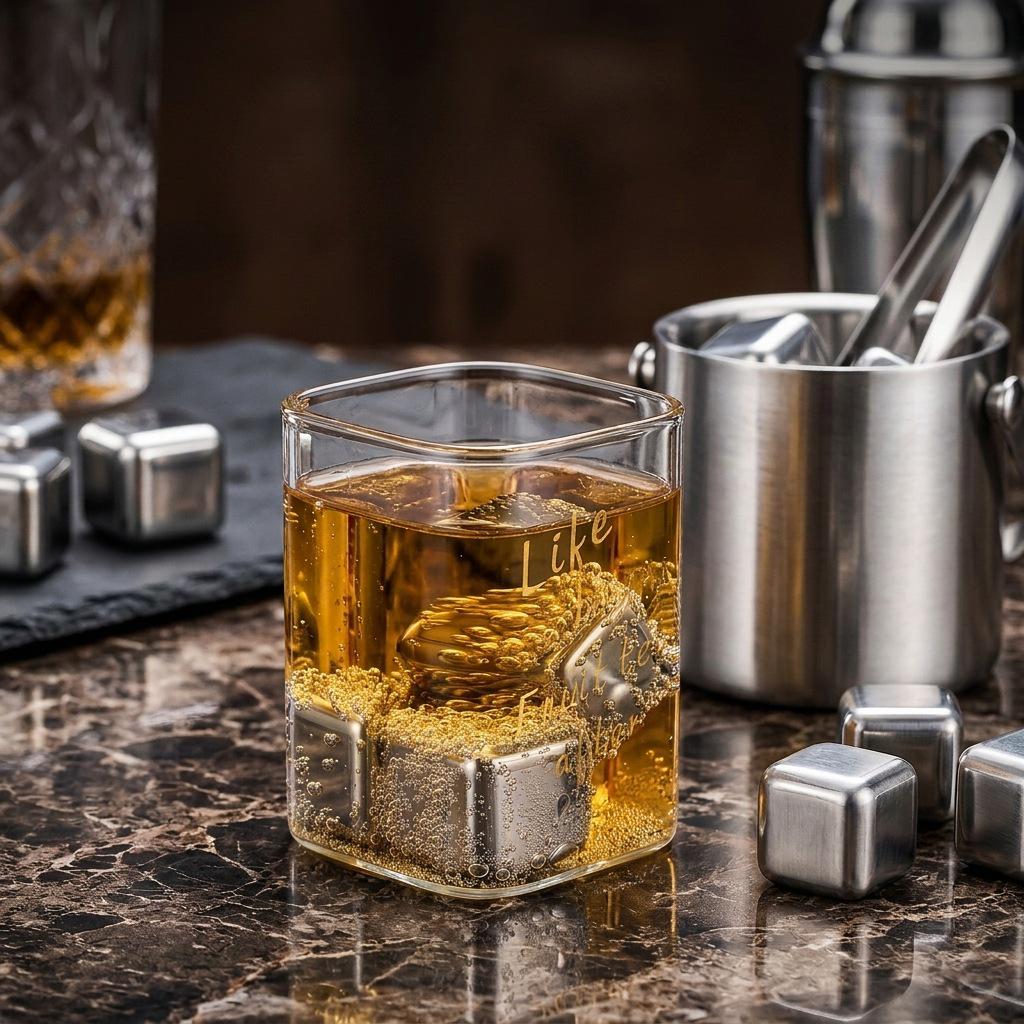 Stainless Steel Whiskey Stones Set - Reusable Ice Cubes for Drinks