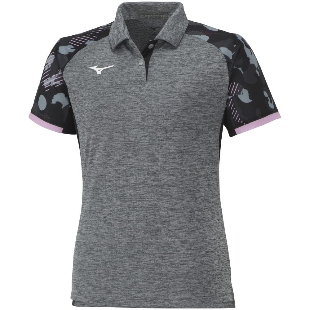 Mizuno Table Tennis Game Short Polo JTTA Size S Shirt, Sleeve, Collar, Moisture-Wicking, Quick-Drying, Certified, Women's, Charcoal, (82JAA210)