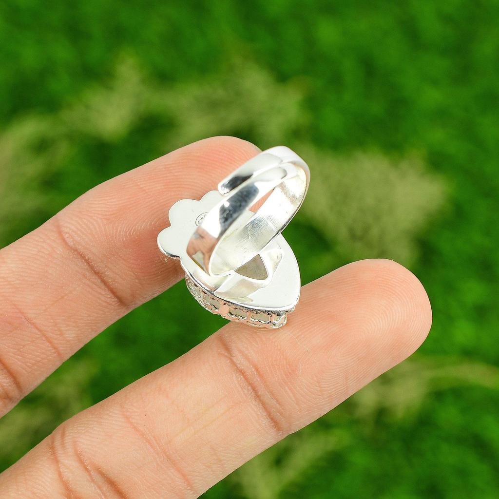 Natural Rainbow Moonstone Gemstone Stackable Adjustable Ring 925 Sterling Silver