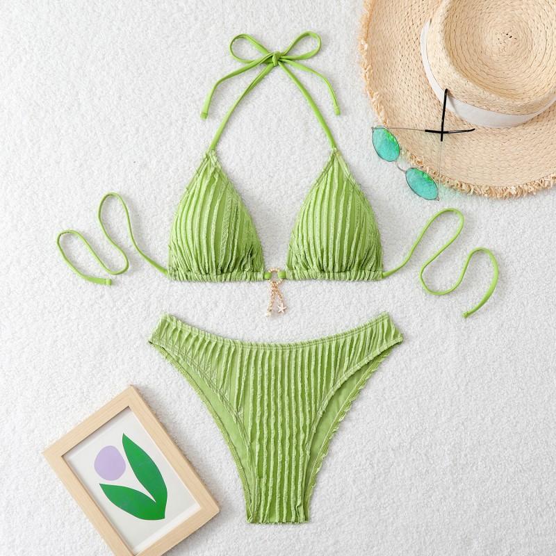 Small Fresh Fabric Drawstring Strap Swimsuit Women Bikini