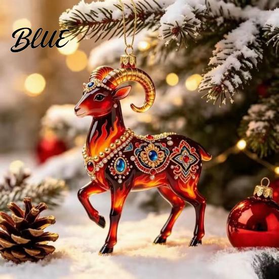 Decorative Hanging Ornaments for Tree 2PCS Christmas Goat Ornaments 2D Acrylic Festive Party Supplies Pendants Lightweight Holiday Home Decor