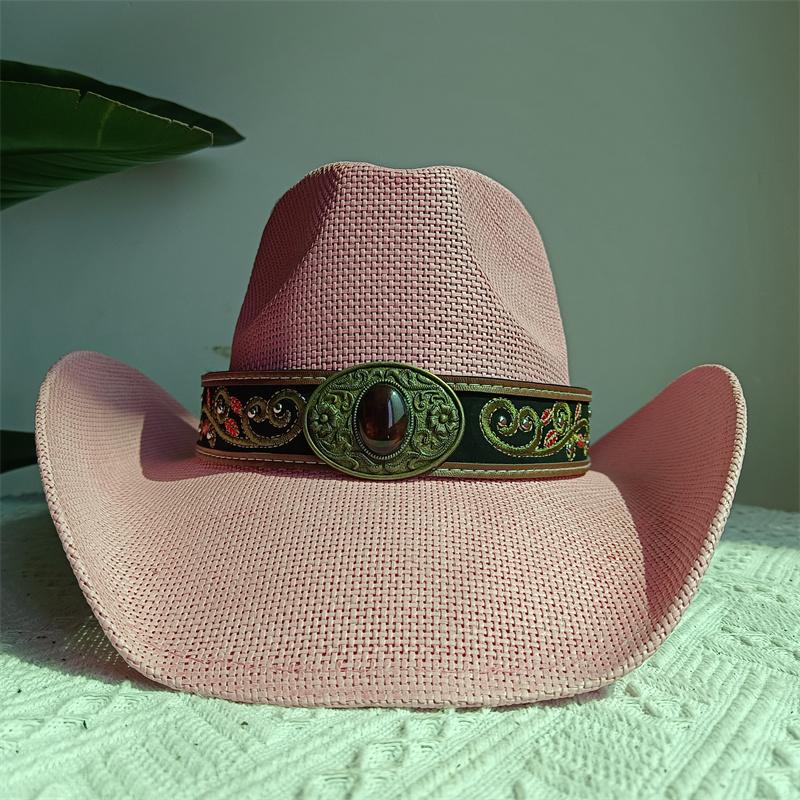 Western Cowboy Straw Hat Embroidery Applique 2025 Cowboy Hat Men and Women Sun Hat Summer Brim Hat Sombrero