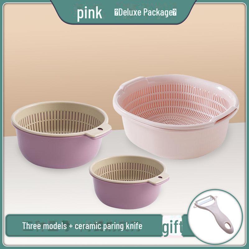 Double-Layer Plastic Drain Basket: Enlarged Kitchen Basin & Fruit Plate