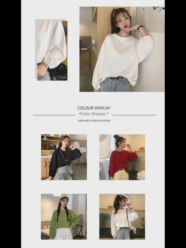 2025 neues Herbst-koreanisches Loose-Fit-Laternenärmel-Langarm-T-Shirt für Frauen