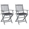 VidaXL Set of 2 Outdoor Folding Chairs with Cushions, Patio Seats, Dining Chairs, Patio Furniture 3064497