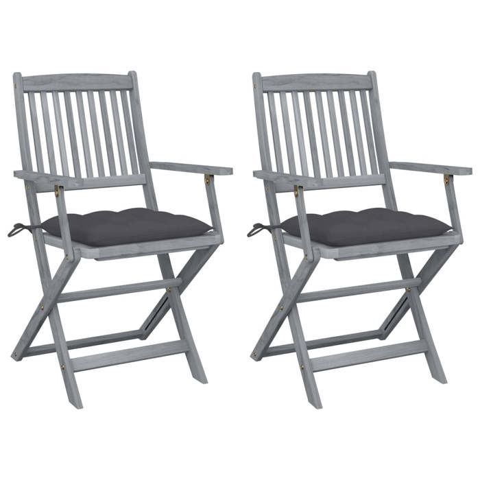 VidaXL Set of 2 Outdoor Folding Chairs with Cushions, Patio Seats, Dining Chairs, Patio Furniture 3064497