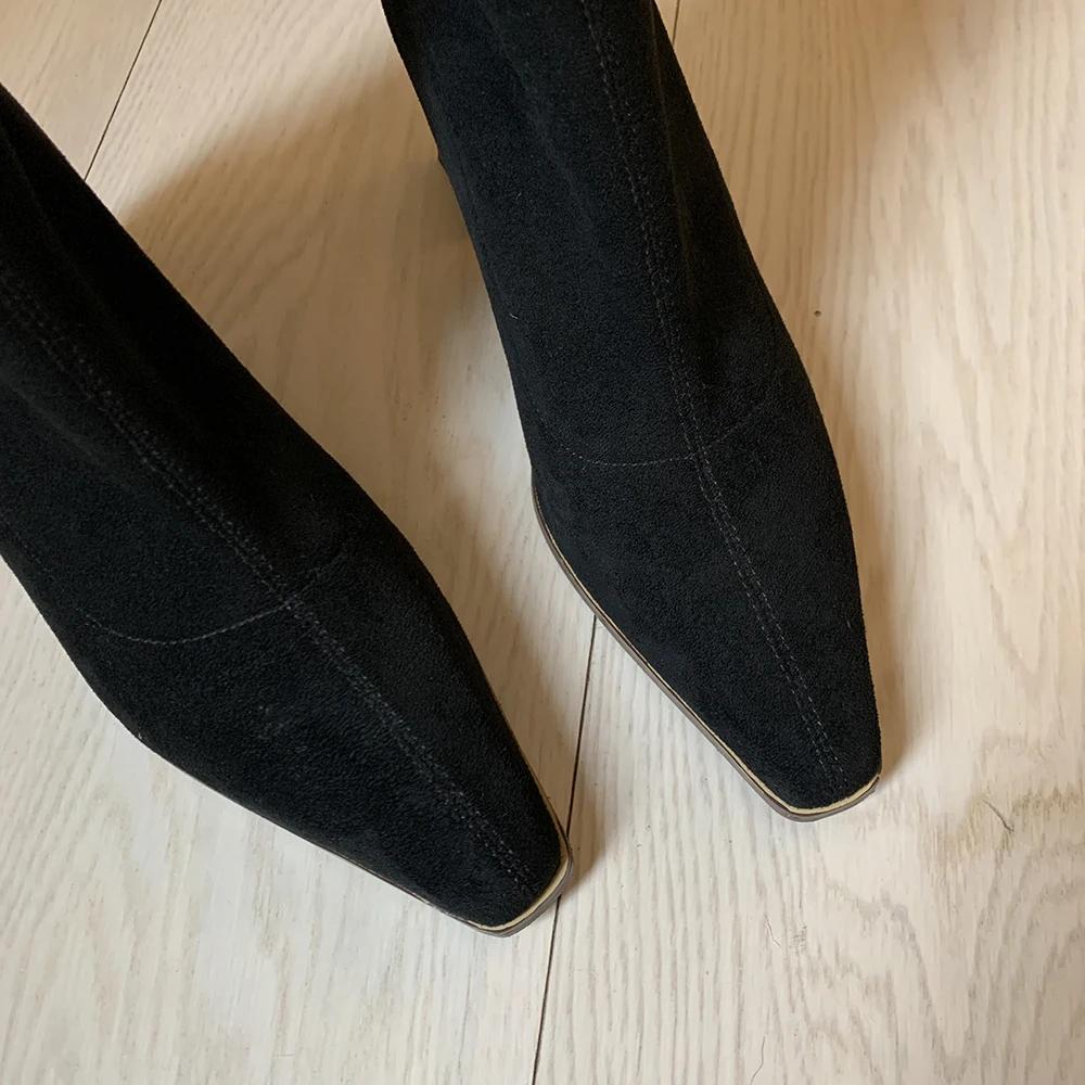 Fashion Autumn Winter Fashion Kid Suede Women Boots Pointed Toe Yarn Elastic Ankle Boots Thin Heel Shoes Slip-on Female Socks Botas Femi