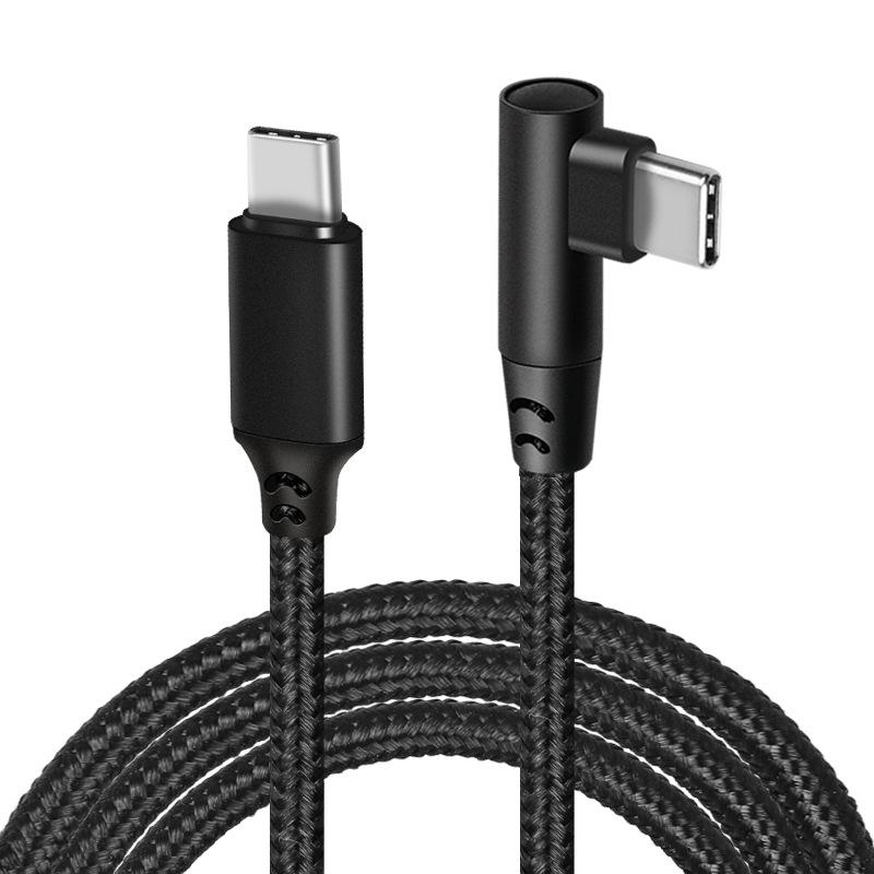 65W Nylon Braided Right-Angle Data Cable, Dual Type-C, PD Fast Charging 60W 3A for Mobile and Gaming Devices