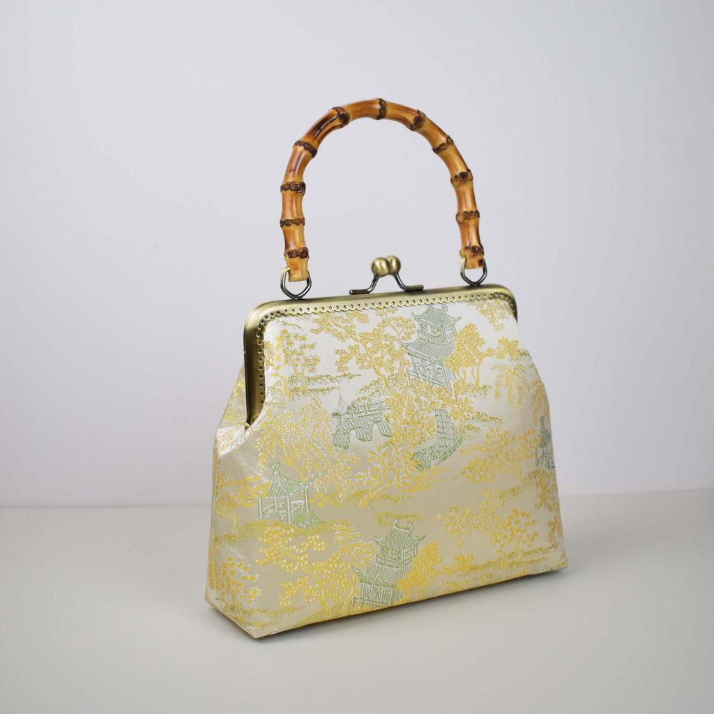 Handmade gold bag bamboo handle brocade cheongsam mouth gold bag handbag