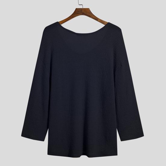Spring Autumn Men Pullover Sweater V-Neck Long Sleeve Solid Color Knitted Tops Hollow