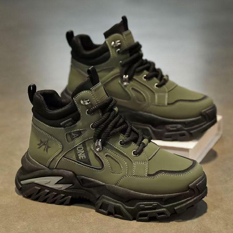 Men's Leather Boots Autumn Black Thick-soled Non-Slip Work Martin Boots Yellow Outdoor Mountaineering Sports Casual Tooling Boots