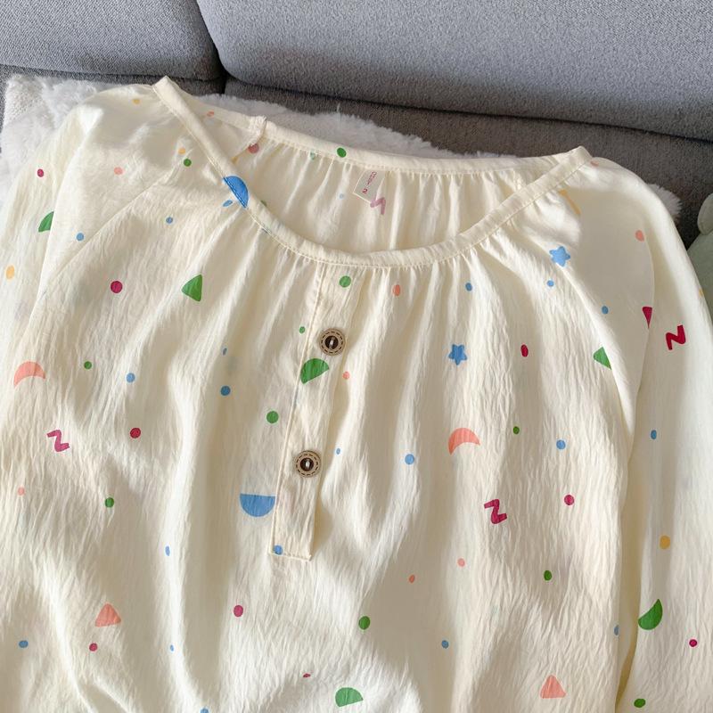 Women's Cloud Cotton Crew Neck Pajamas: Long Sleeve Pants Set for Autumn/Winter 2025