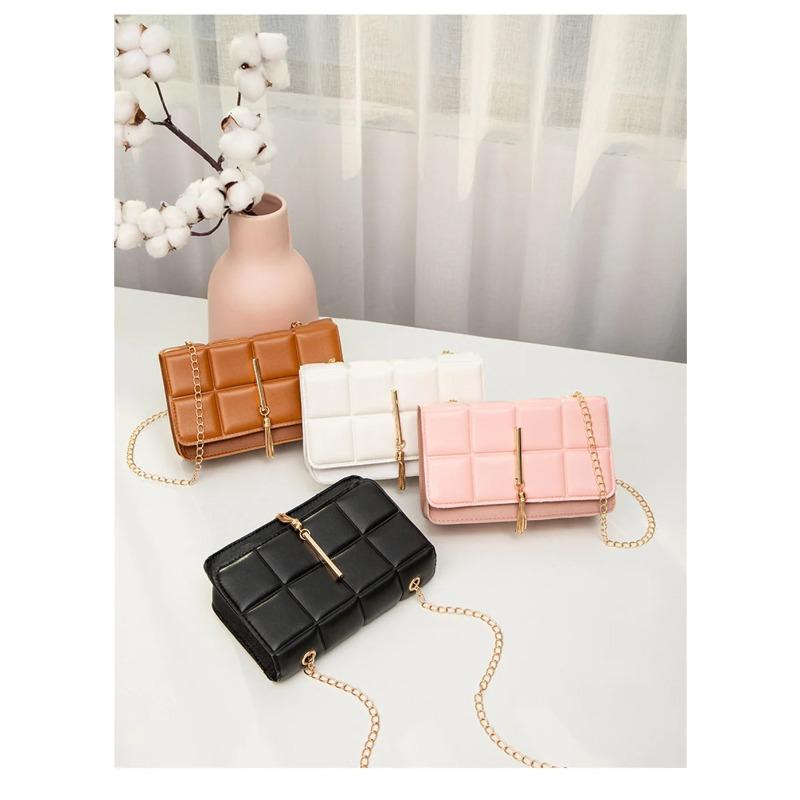 Fashion Rhomboid Texture Chain Crossbody Bag for Women PU Leather Shoulder Bag Summer Trend Handbag