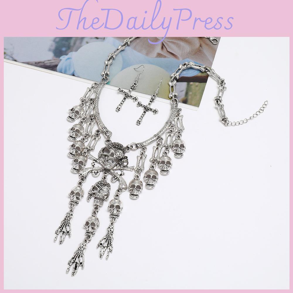 Lebka Vintage Geometrický Přívěsek Náhrdelník s Řetízkem s Třásněmi Pro Gotické Punkové Fanoušky