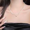 Double-Layer Special-Shaped Imitation Pearl Necklace Women'S Fashion Golden Bean Collarbone Chain Acacia Bean Design Neck Chain Accessories