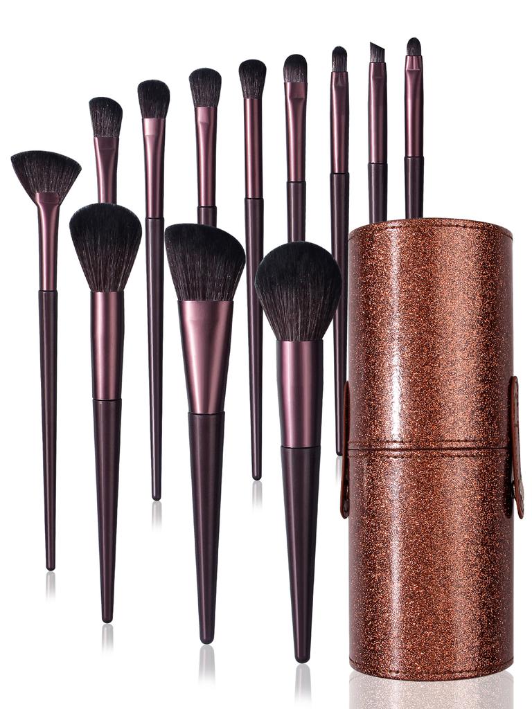 A high-end 12pcs makeup brush set with a storage bucket, soft and high-quality fiber bristles, and portable travel makeup tools