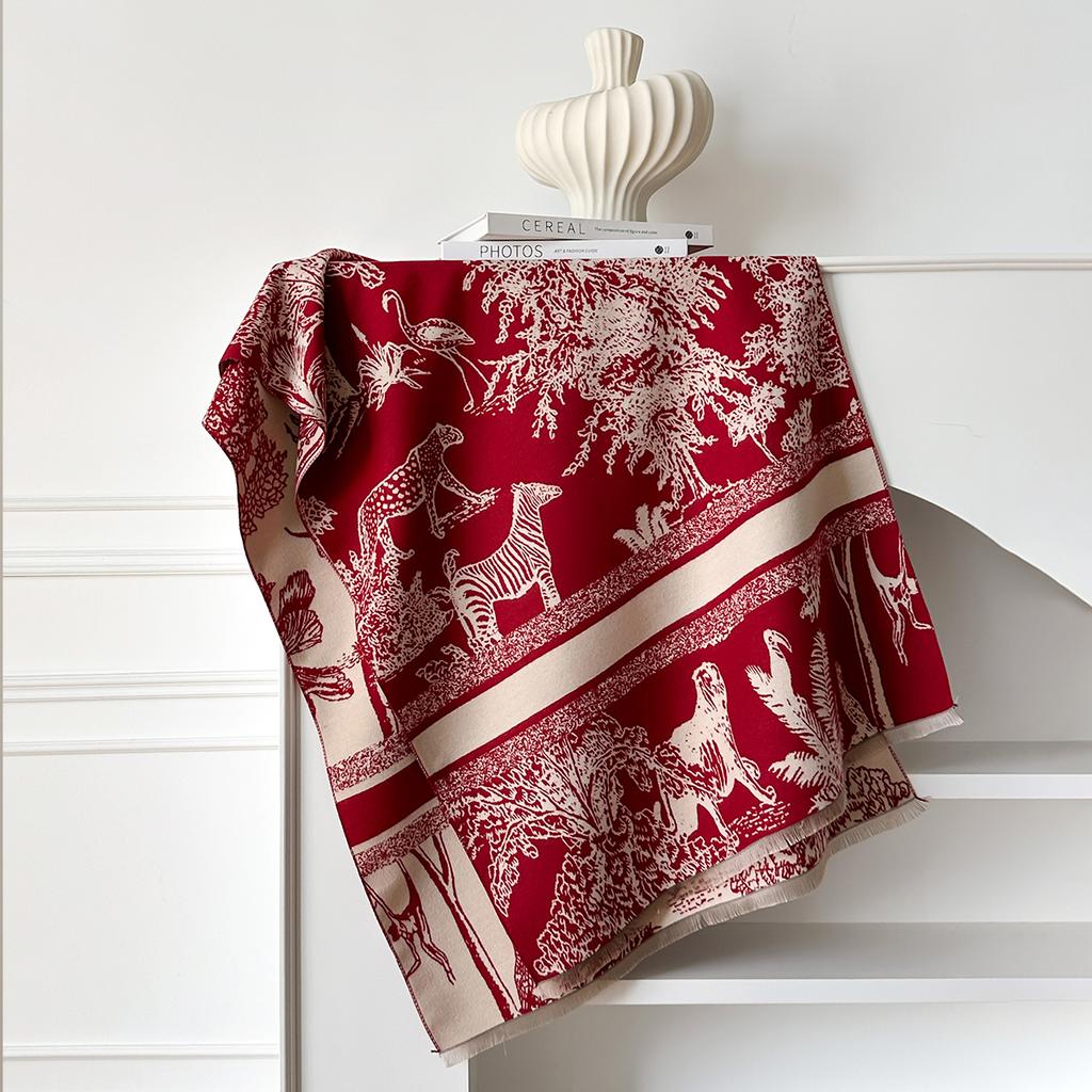 Brand Elegance Two-Sided Print Scarf Soft Warm Fringe Pashmina Shawl Autumn and Winter Outdoor Coldproof Windproof Blanket