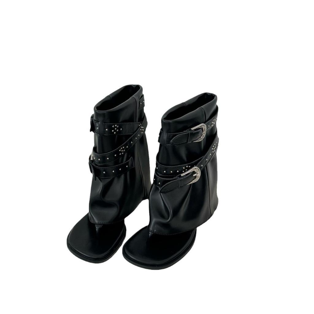 Coarse heel French pinch herringbone cool boots women's summer 2025 new western jeans tube short boots