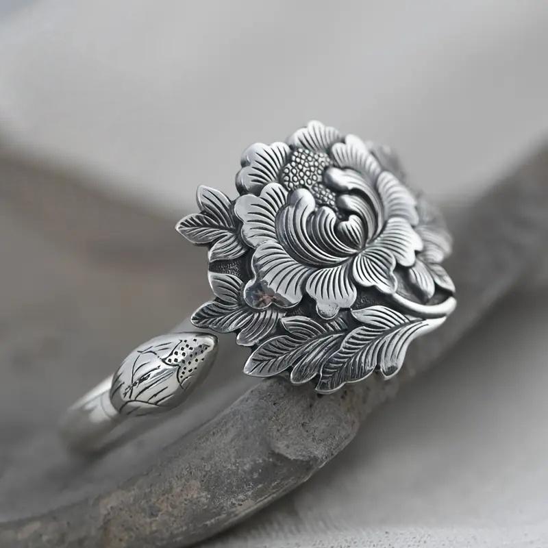 

Vintage Flower Opening Rings for Women Anti Silver Color Aesthetic Floral Adjustable Rings Gift Daily Party Retro Jewelry resizable