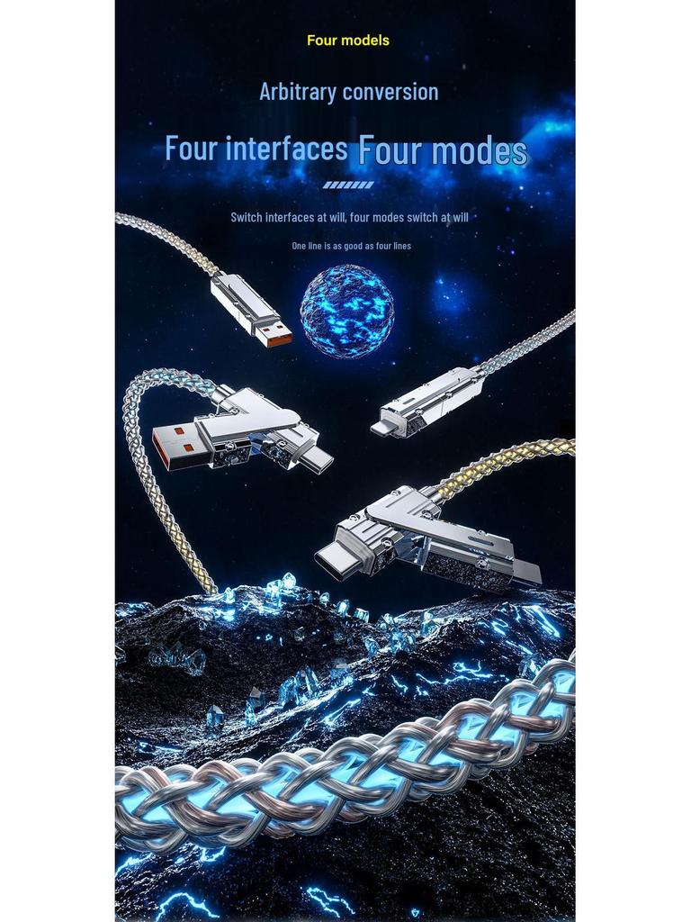 Multifunctional Luminous Zinc Alloy 2-in-2 Fast Charging Cable for Mobile Phones