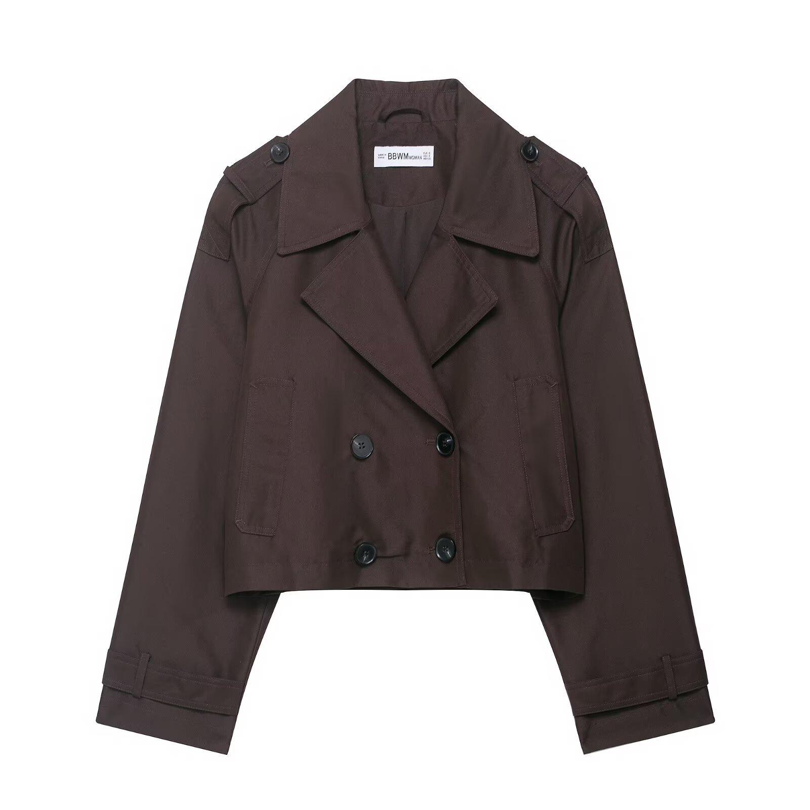 

Women S Fashion Casual Double Placket Short Trench Coat L темно-коричневого кольору