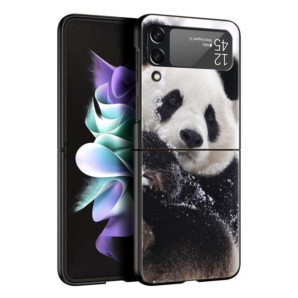 Phone Case For Samsung Galaxy Z Flip 3 4 5 Hard Black Folding PC Luxury For Samsung Z Flip3 Cover Protect Shell Fubao Panda