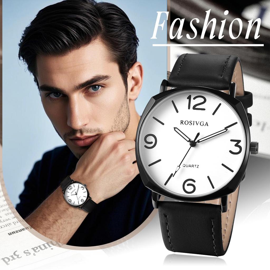 Men Watch Round Dial Quartz Numeric Dial Black Strap Simple Accessory Versatile Black Case