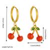 Set de Joyería de Cereza de Acero Inoxidable Chapado en Oro (Collar y Pendientes de Aro) para Mujer, Colgante de Fruta Esmaltada