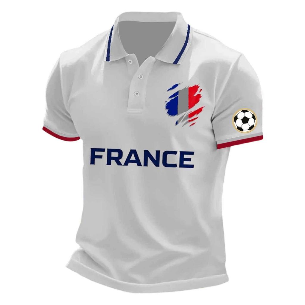 Unisex Casual Short Sleeve Polo Shirt Loose Fit Breathable Lightweight French Print Design Soft Fabric Comfortable Everyday Wear
