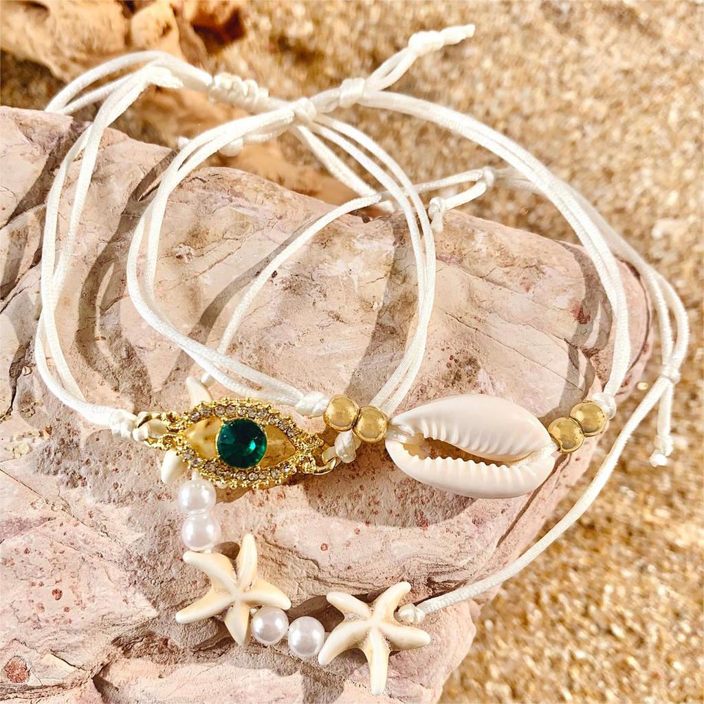 Tocona 5pcs/set Bohemian Imitation Pearl Bracelets for Women Ethnic Style Shell Beaded Bangles Summer Beach Jewelry Set 26165