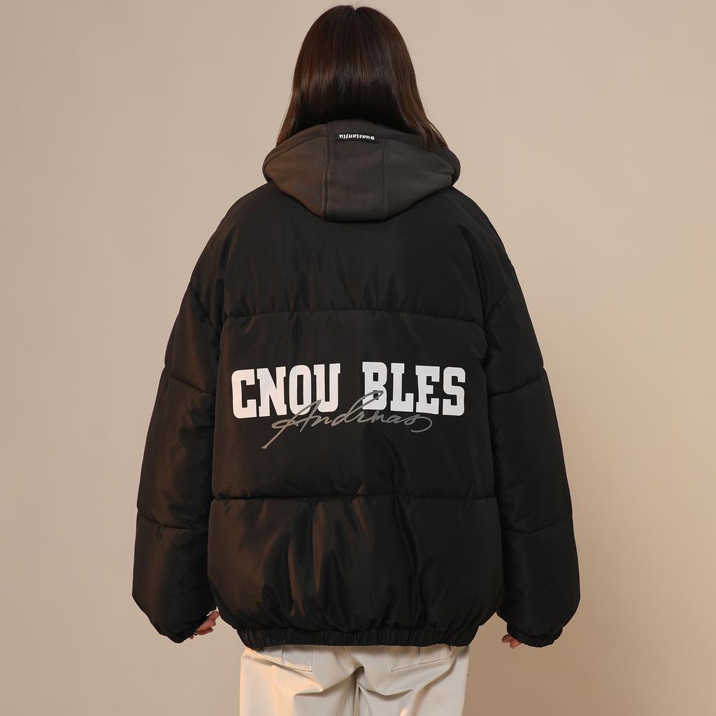 2025 fake two simple cotton jackets women's winter high street American retro hooded bread clothes trendy couple padded clothes