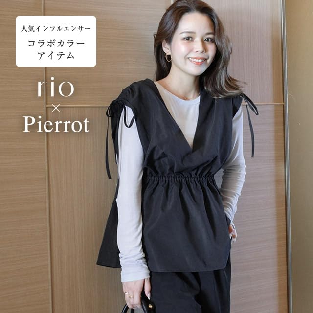 Pierrot Peplum Bustier Top with Flocked Drawstring Navy Dots, Figure-Facing, Design, Women's, Medium,