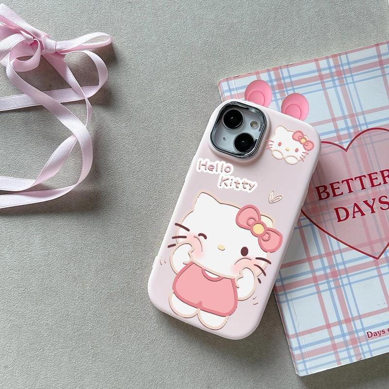 3D Bowknot Hello Kitty Ears Cover For Samsung Galaxy S25 S24 S23 S22 Plus Ultra S24 FE Note 20 A52 A35 A15 A25 A32 5G Phone Case