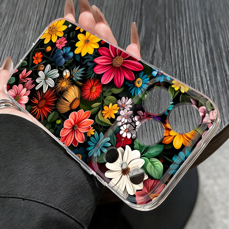 Transparent Flower Pattern Phone Case For iPhone 17e 17 16 15 14 13 Pro Max 17 16 Pro 16e 12 11 Clear Shockproof Soft Back Cover
