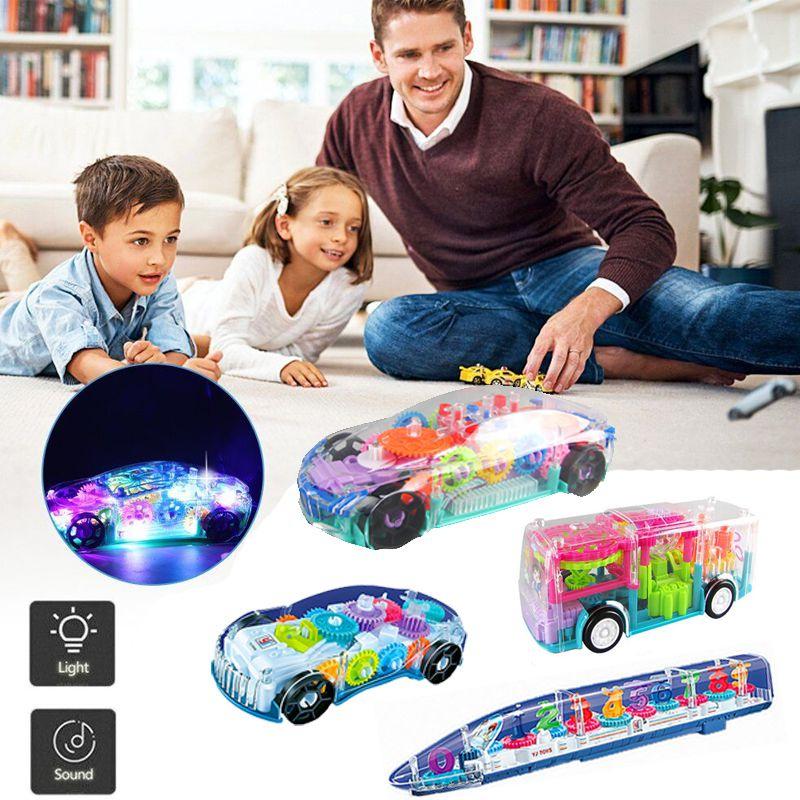 Electric Transparent Gear Led Light Music Car Model For Kids' Educational Toy Gift