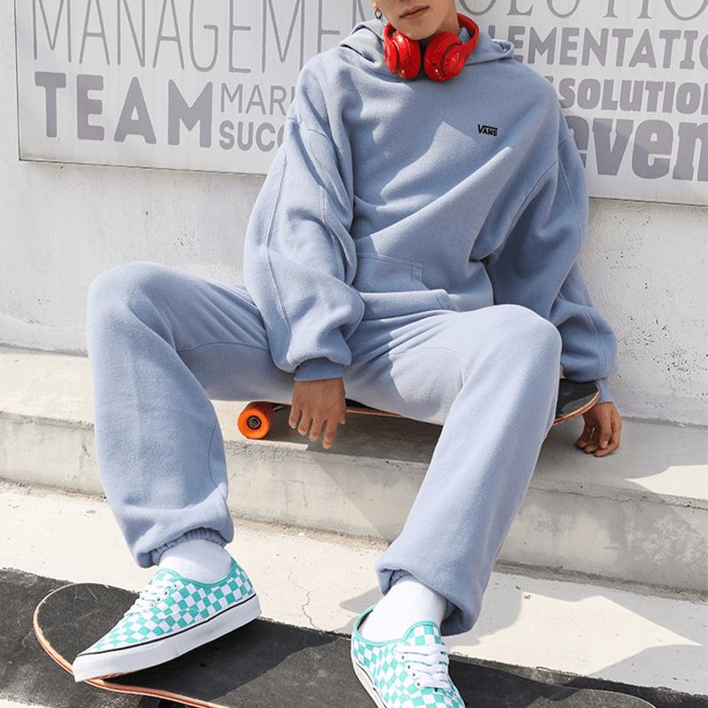 Vans Solid Color Logo Print Hooded Sweatshirt Women Tops Blue VN0A7RMIBD2