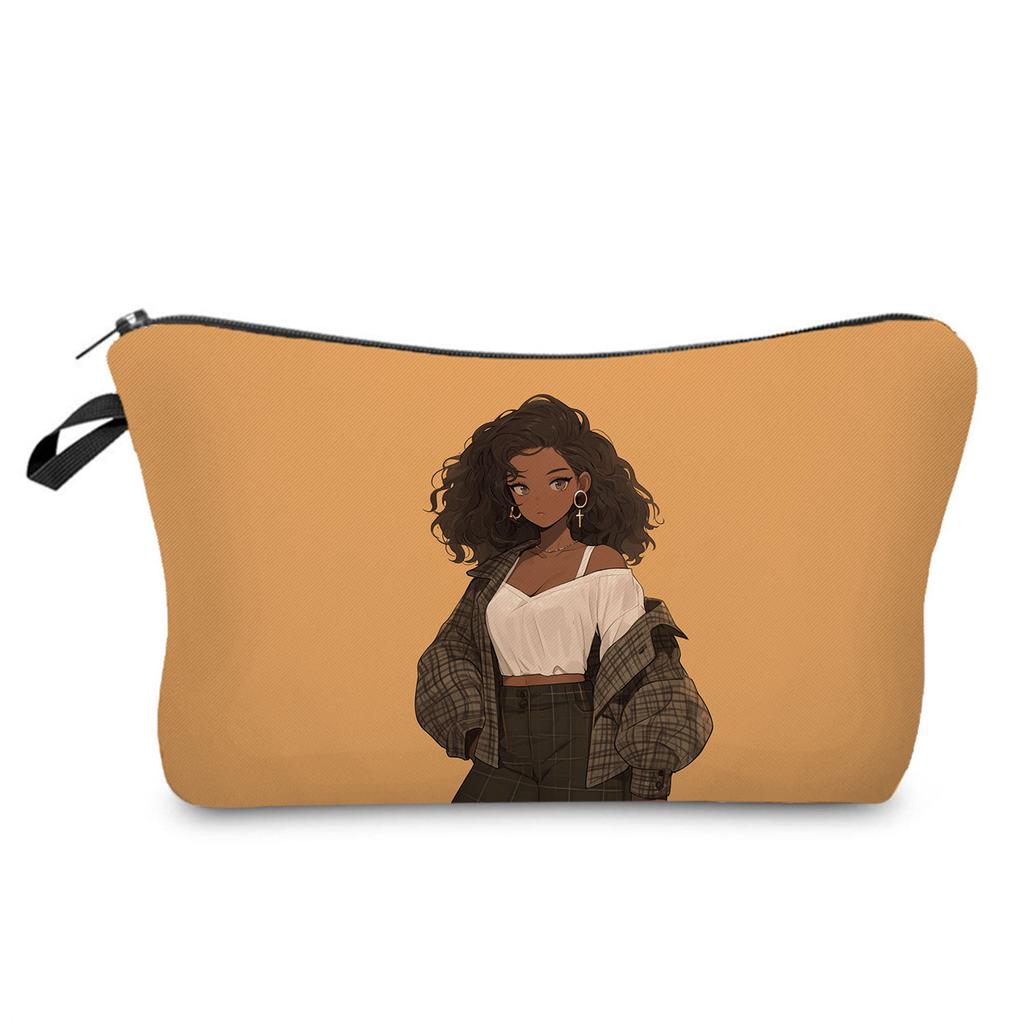 Women Black girl Print Cosmetic Bag Toiletries Organize Travel Storage Case 6846