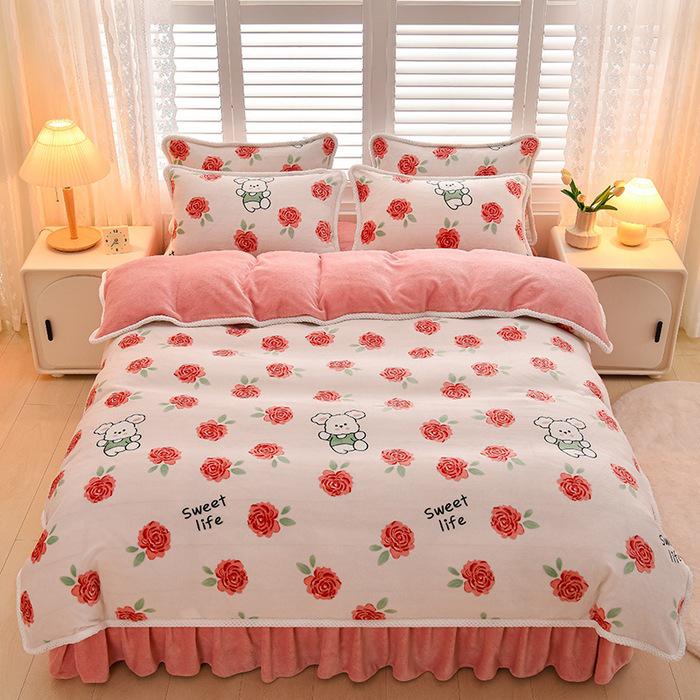 2025 Milch-Samt-Flanell 4-teiliges Set: Bettbezug aus Korallenfleece Klasse A