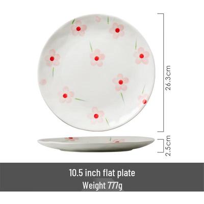 ZISIZ Fresh Small Red-Pink Floral Underglaze Ceramic 10.5-inch Flat Plate