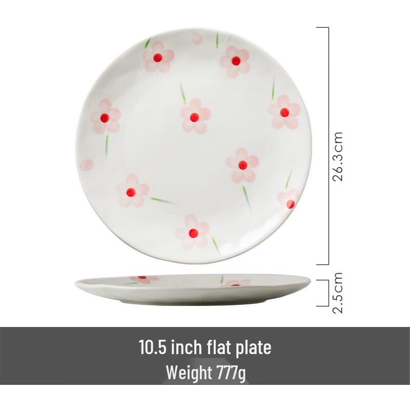 

ZISIZ Fresh Small Red-Pink Floral Underglaze Ceramic 10.5-inch Flat Plate
