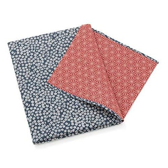 Kyoto Miyabi Furoshiki Cotton Yuushoku Komon Reversible Small Cherry Blossom Asa Leaf Nkp Blue Red Three Widths 105cm