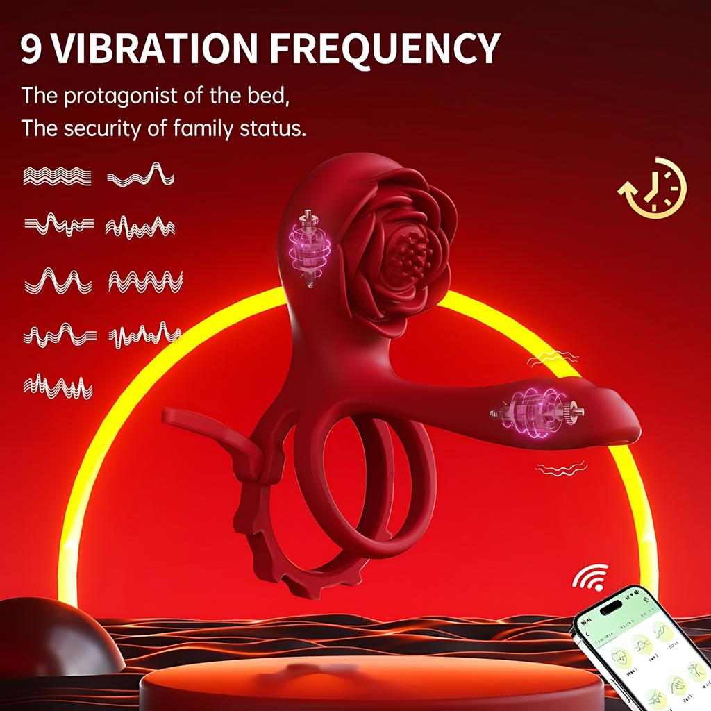 Adjustable Vibrating Cock Ring Penis Rings Vibrator with Rose Clitoral G-spot Vagina Stimulator Delay Ejaculation Remote Control Adult Sex Toy for Men