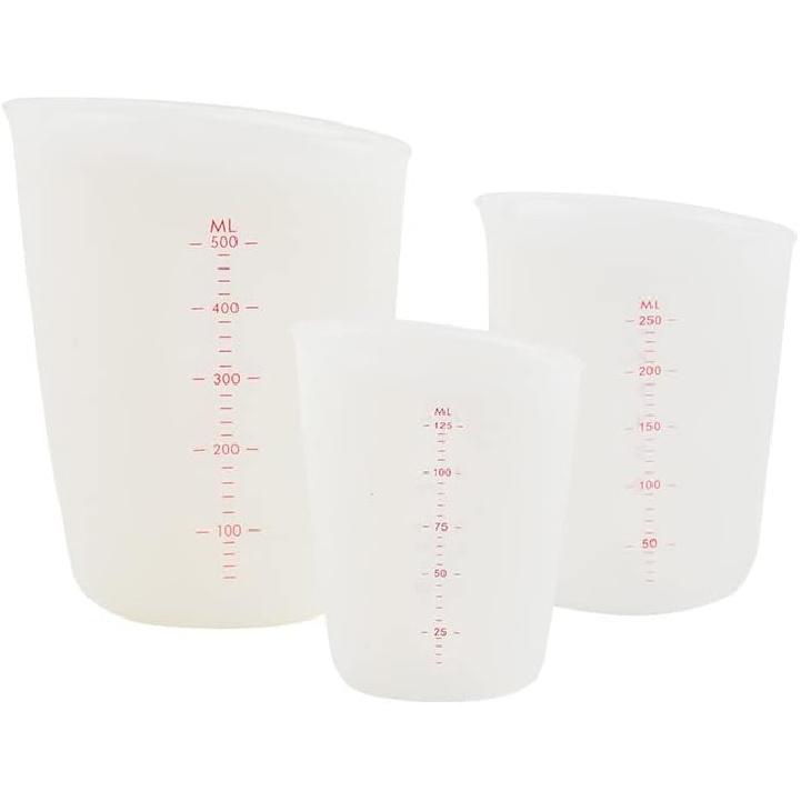3 PCS Silicone Flexible Measuring Cups,Melting Cups for Epoxy Resin,Butter,Chocolate and More,Squeeze and Pour Silicone Measuring Cup with Marking